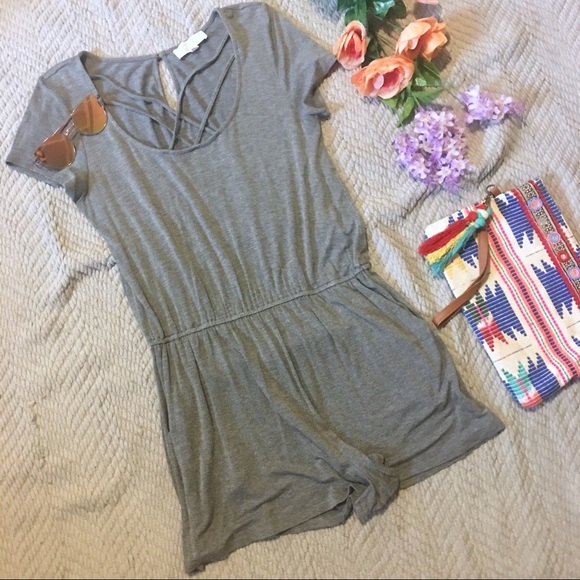 Pink Rose Dresses & Skirts - Heather Grey JerseyRomper with Caged Neckline